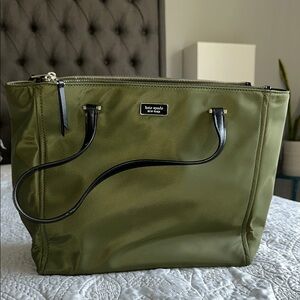 Kate Spade Green and Black Nylon Tote with Leather Handles